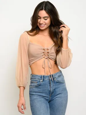 WOMEN'S OFF SHOULDER RUCHED FRONT CROP TOP