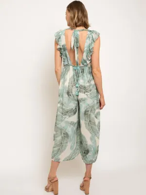 WOMEN'S OPEN BACK LEAF PRINT JUMPSUIT