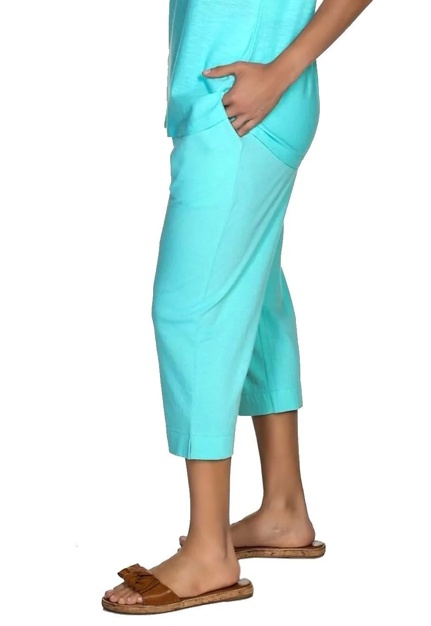 Women's Pajama Set Cotton Aqua Blue Tank Top and Capri Lounge Pants