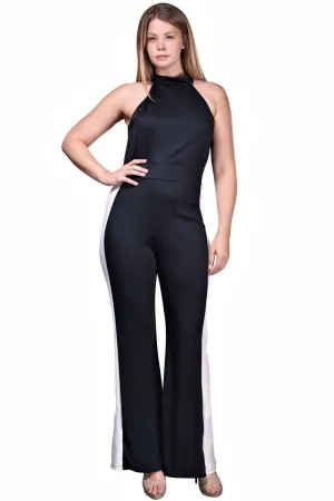 Women's Plus Size Black Sleeveless Jumpsuit Halter Style Wide Leg