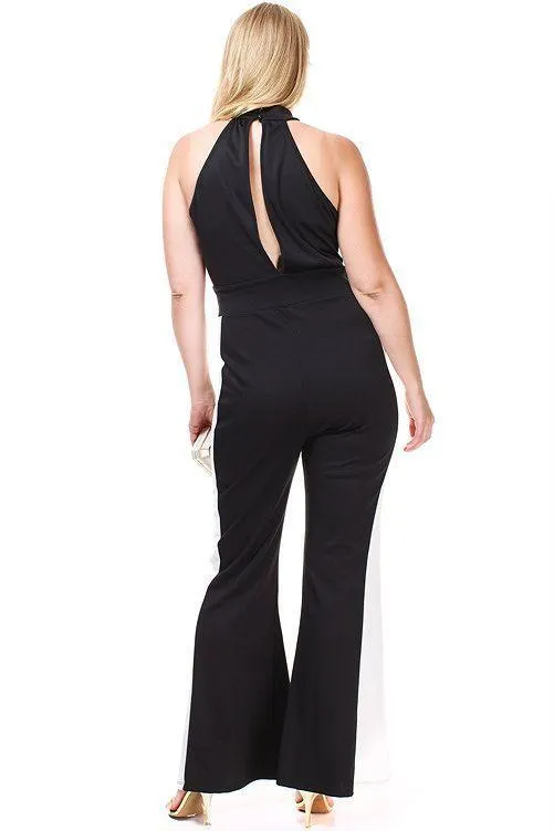Women's Plus Size Black Sleeveless Jumpsuit Halter Style Wide Leg