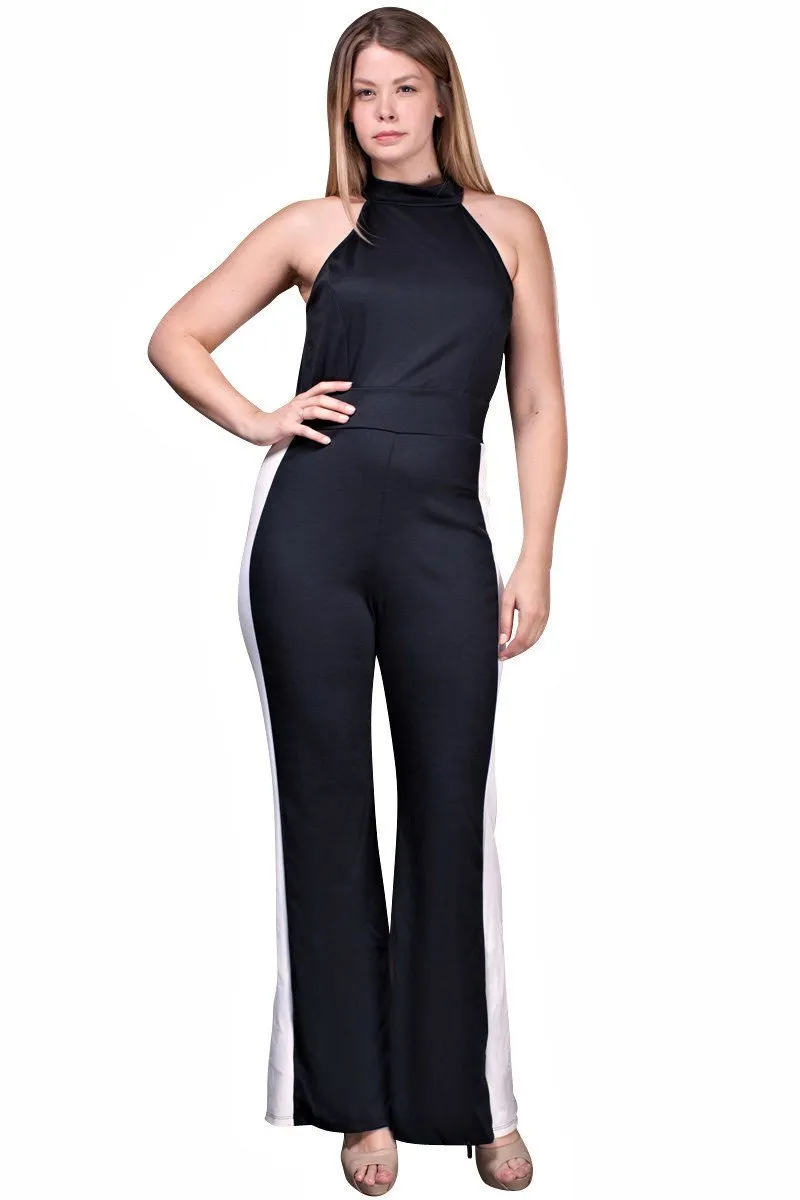 Women's Plus Size Black Sleeveless Jumpsuit Halter Style Wide Leg