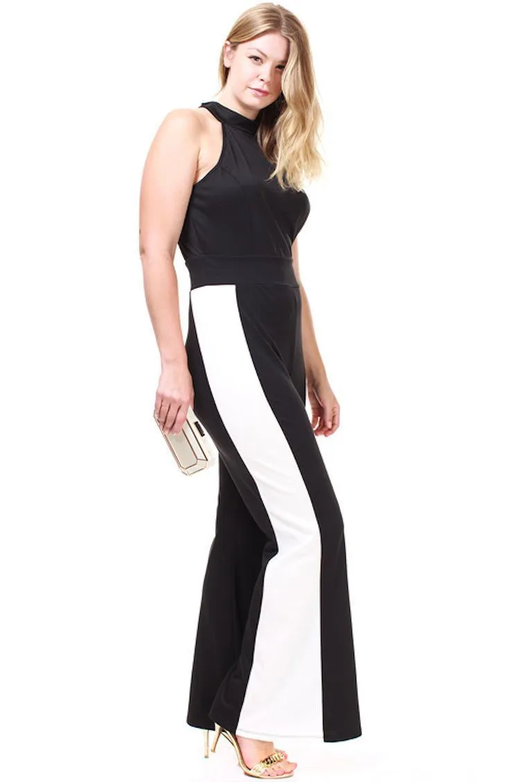 Women's Plus Size Black Sleeveless Jumpsuit Halter Style Wide Leg
