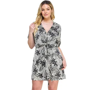 Women's Plus Size Botanical Print Front Tie Dress
