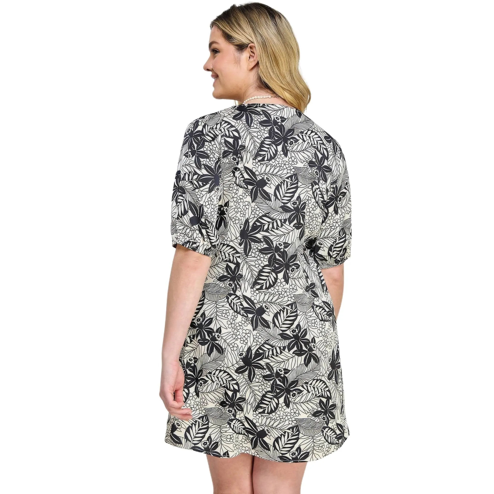 Women's Plus Size Botanical Print Front Tie Dress