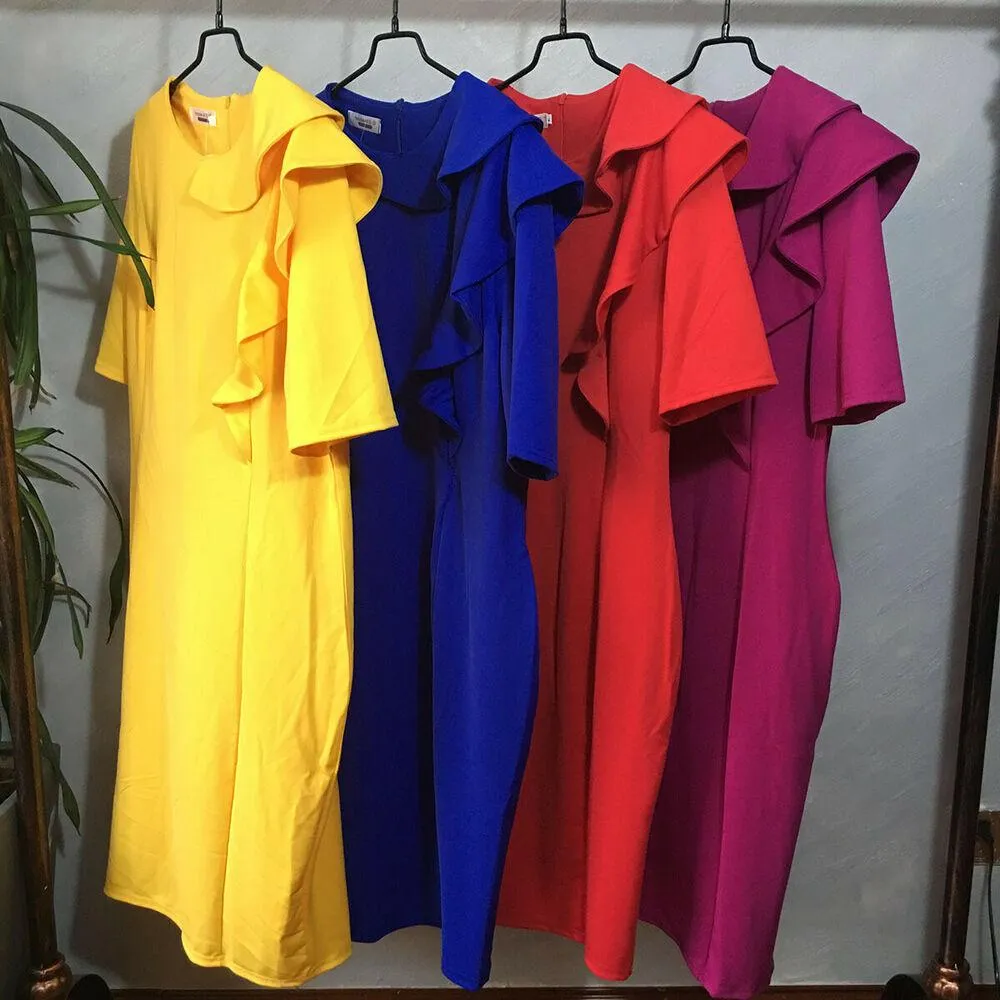 Womens Plus Size Ruffle Midi Bodycon Dress