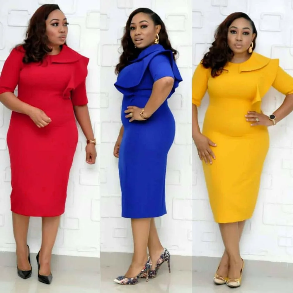 Womens Plus Size Ruffle Midi Bodycon Dress