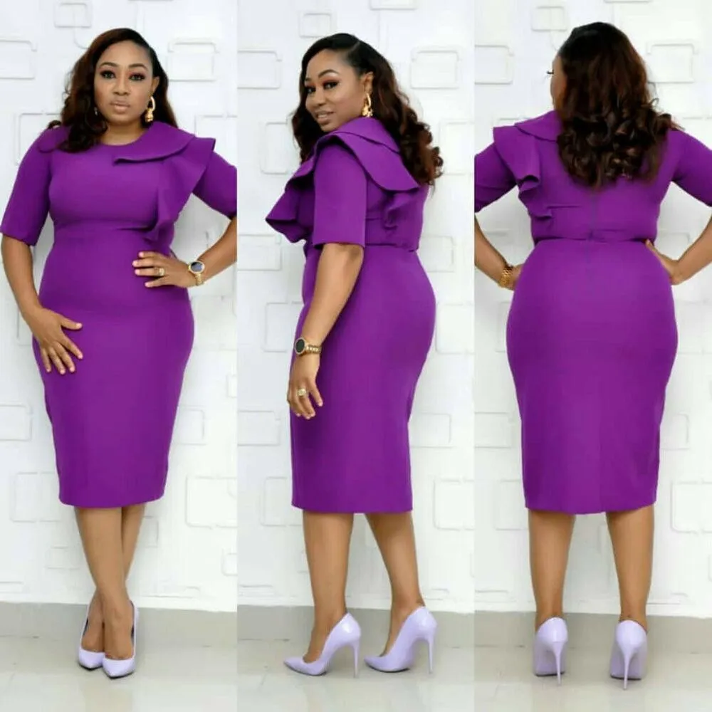 Womens Plus Size Ruffle Midi Bodycon Dress