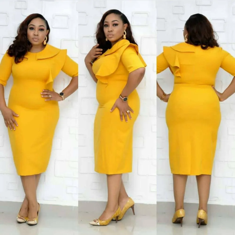 Womens Plus Size Ruffle Midi Bodycon Dress