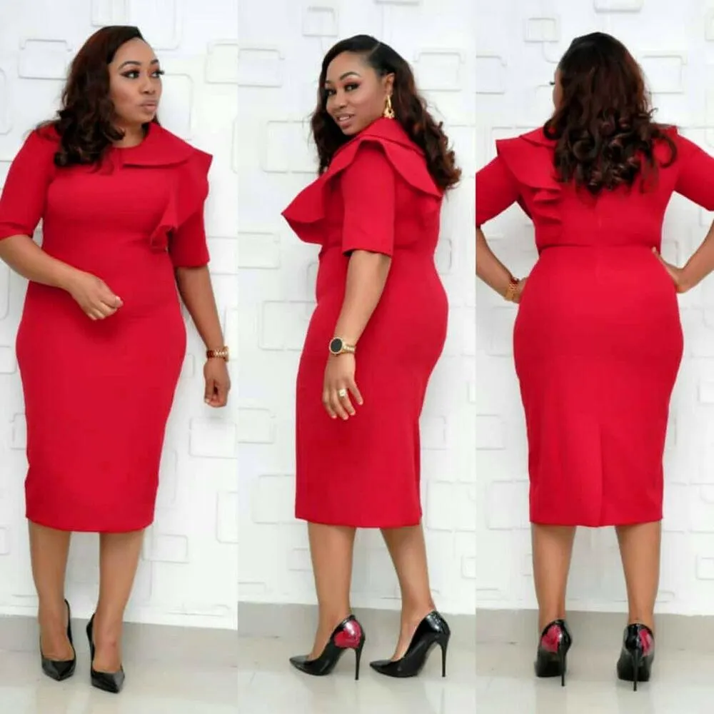 Womens Plus Size Ruffle Midi Bodycon Dress