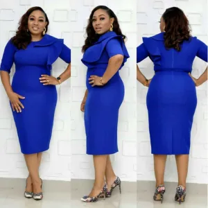 Womens Plus Size Ruffle Midi Bodycon Dress