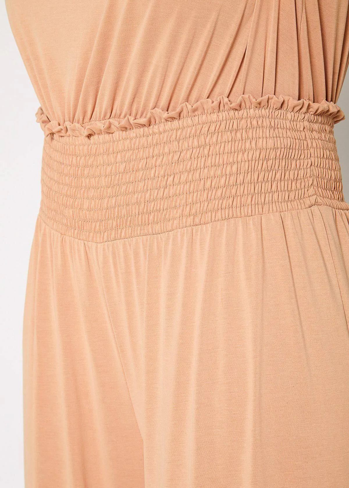 Women's Plus Size Smocked Waist Wide Leg Palazzo Pants in Apricot