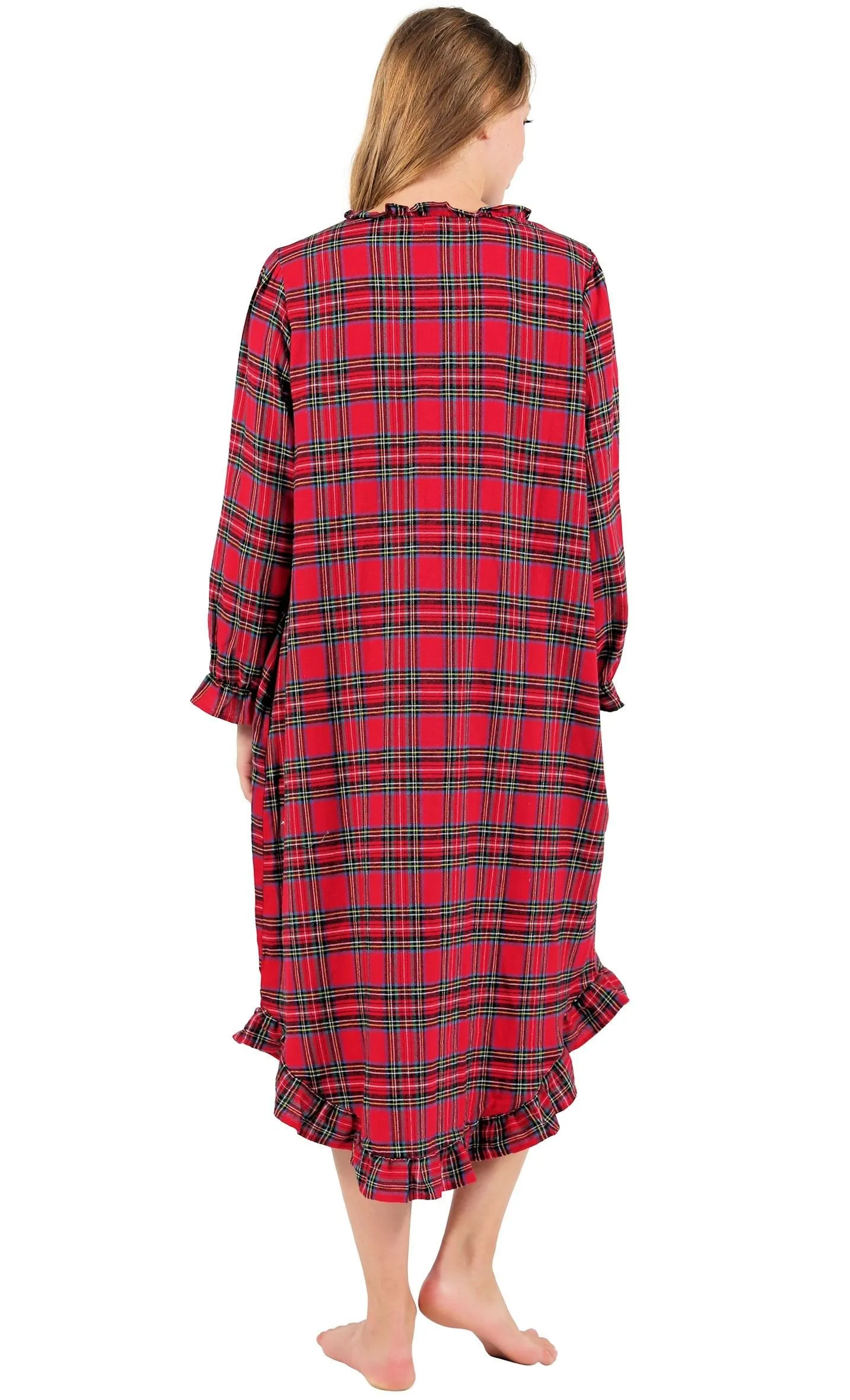 Women's Red Plaid Cotton Flannel Long Nightgown
