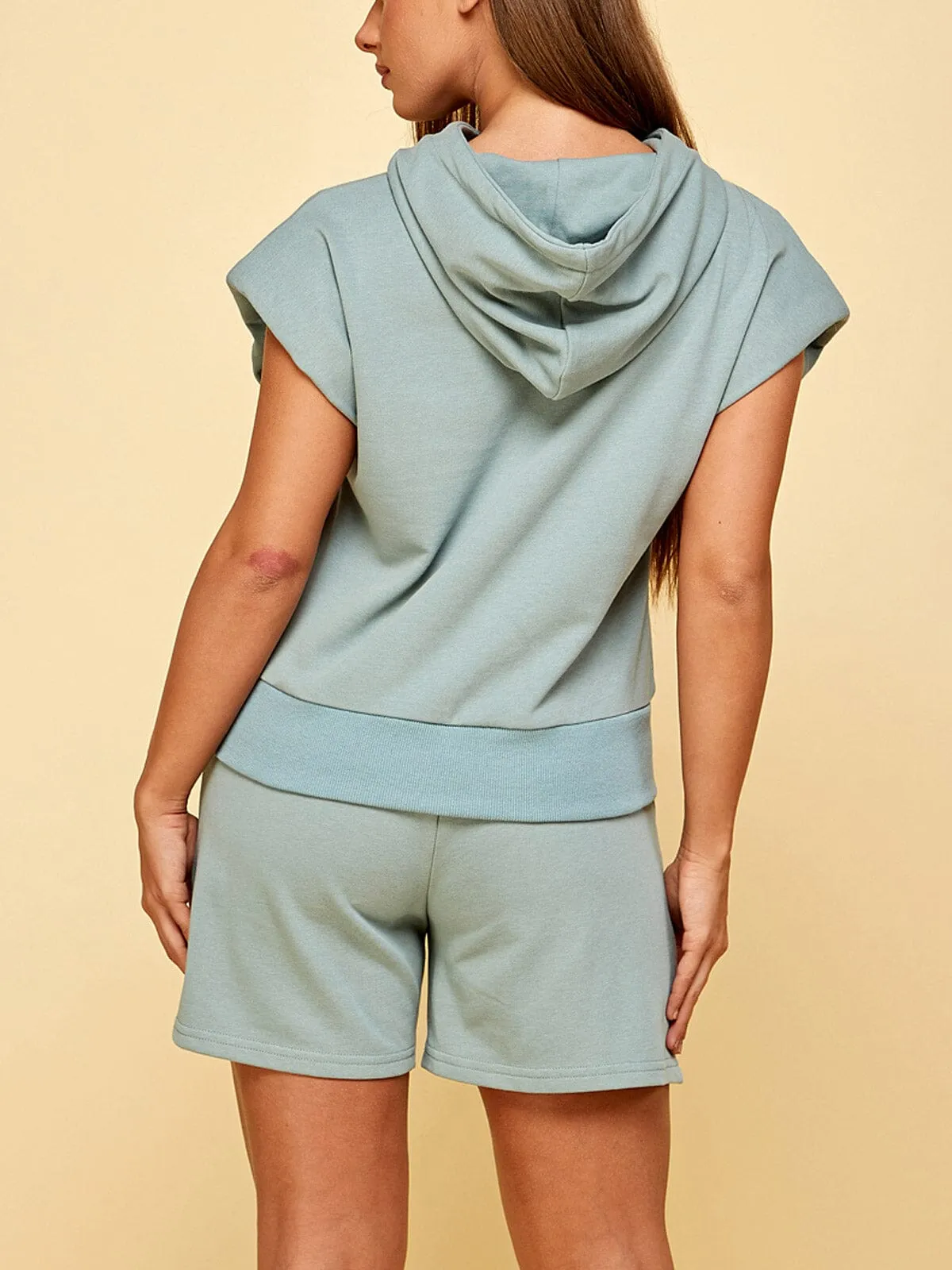 WOMEN'S SHORT SLEEVE HOODED TOP SHORTS SET