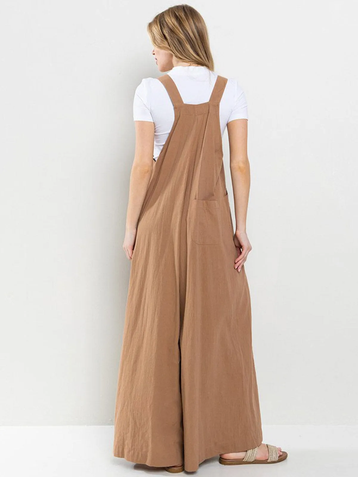 WOMEN'S SLEEVELES POCKETS WIDE LEG JUMPSUIT