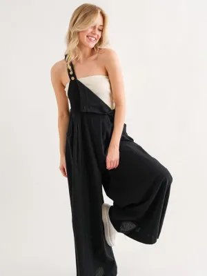 WOMEN'S SLEEVELES POCKETS WIDE LEG JUMPSUIT