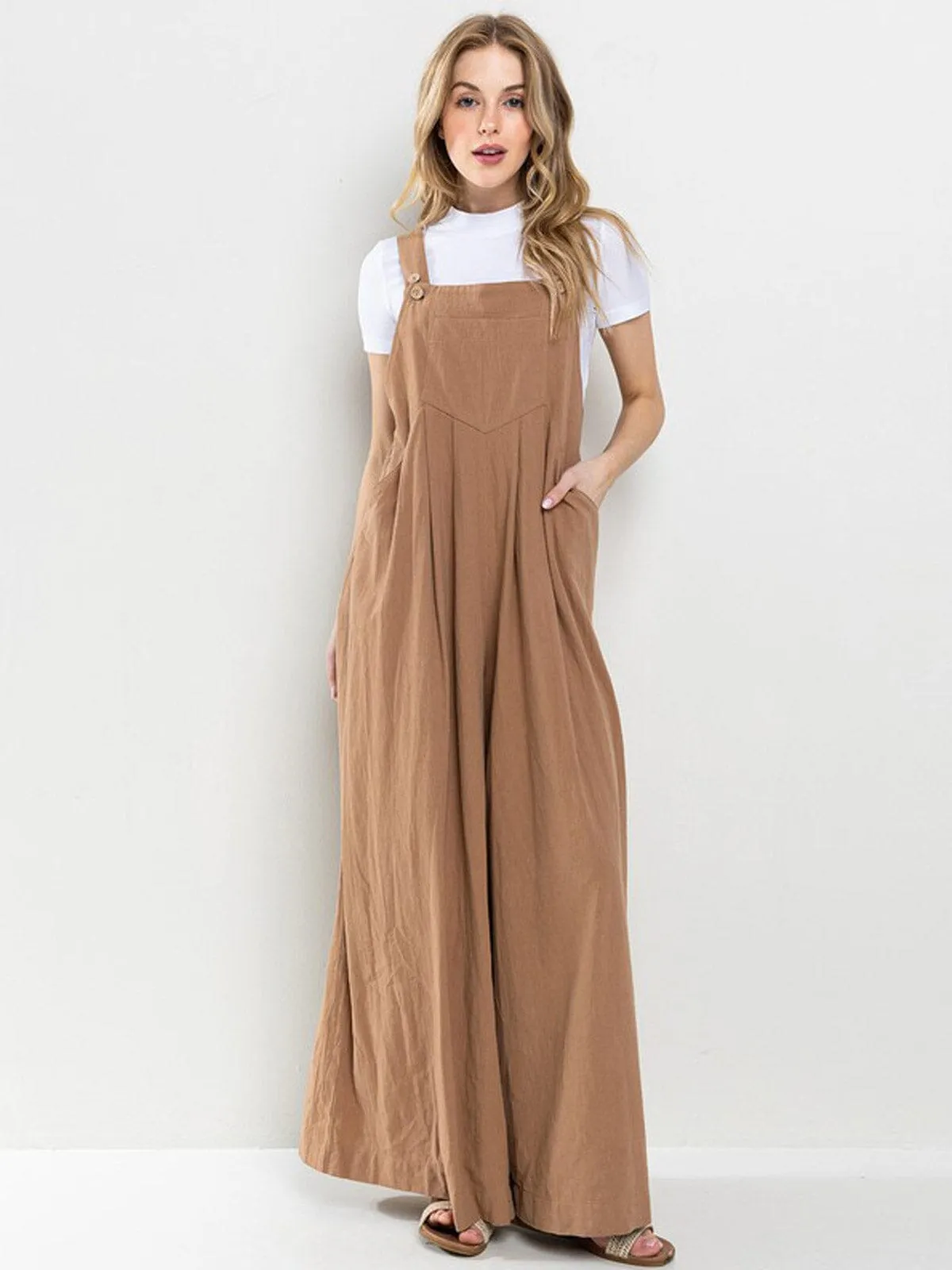 WOMEN'S SLEEVELES POCKETS WIDE LEG JUMPSUIT