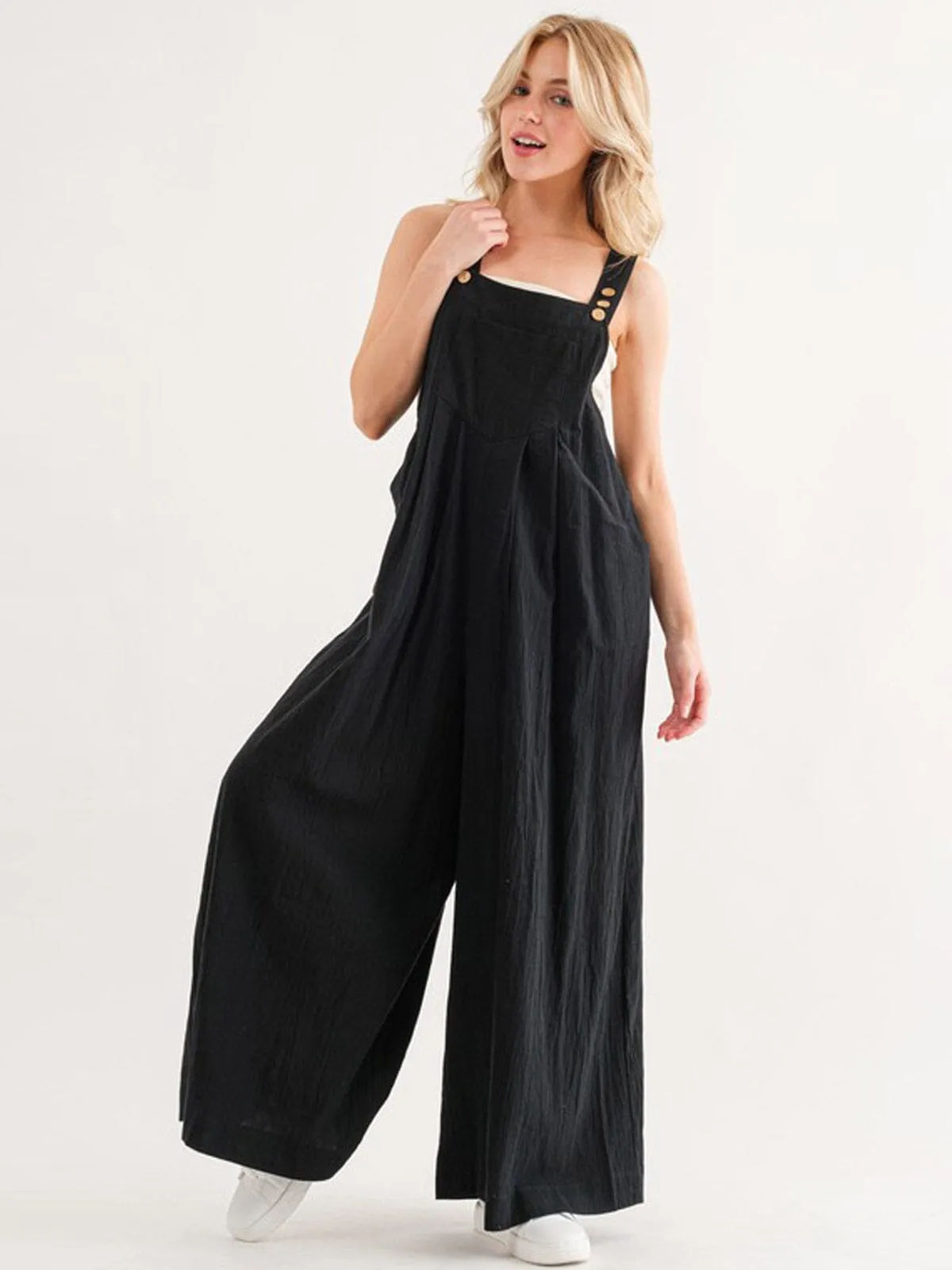 WOMEN'S SLEEVELES POCKETS WIDE LEG JUMPSUIT