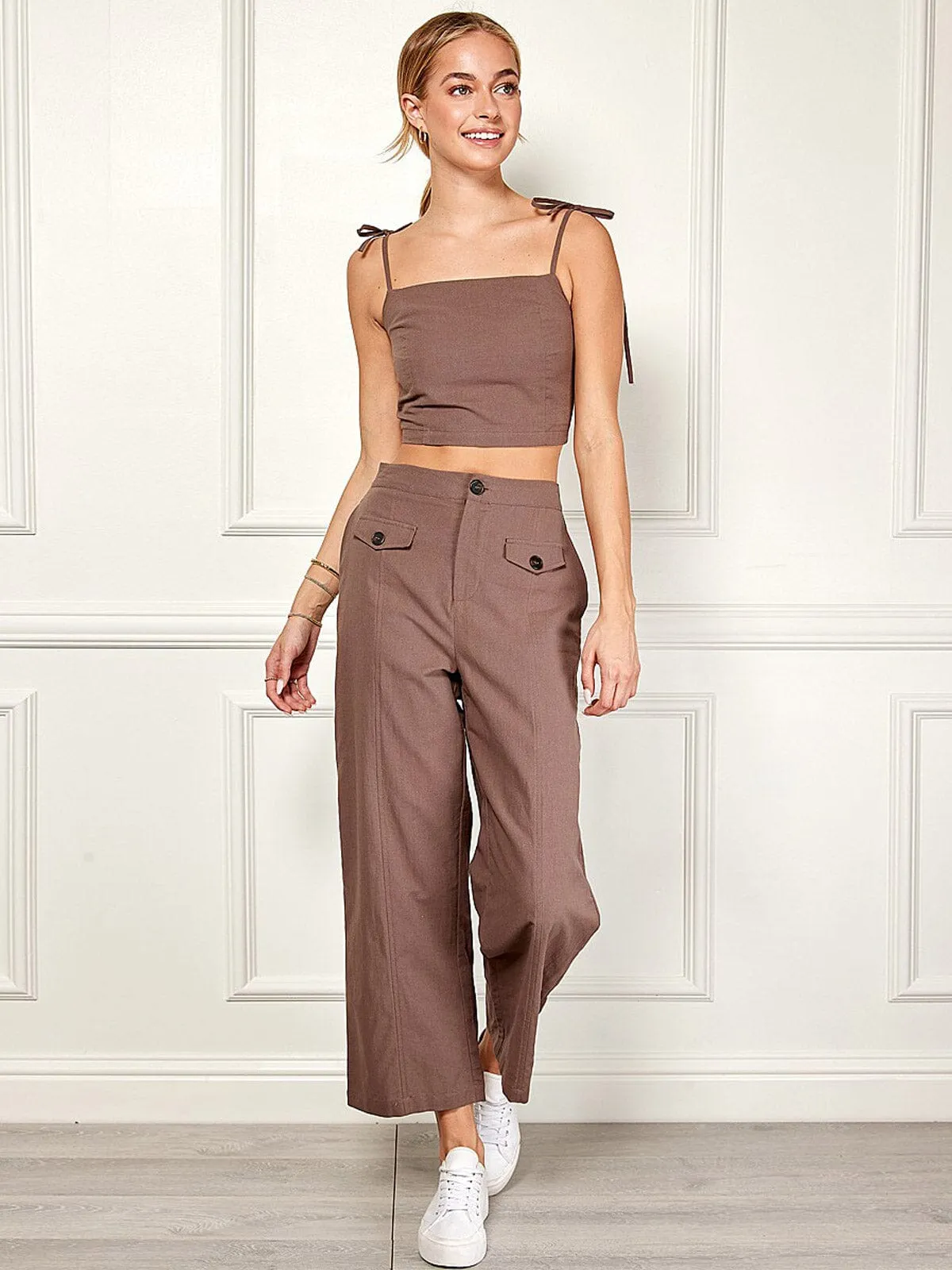 WOMEN'S SLEEVELESS CROP TOP & WIDE LEG PANTS 2PC.SET