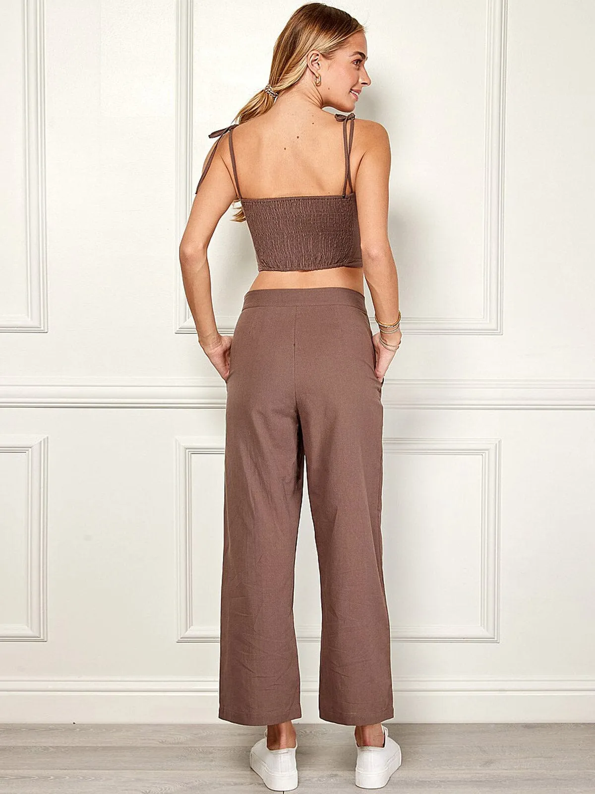 WOMEN'S SLEEVELESS CROP TOP & WIDE LEG PANTS 2PC.SET