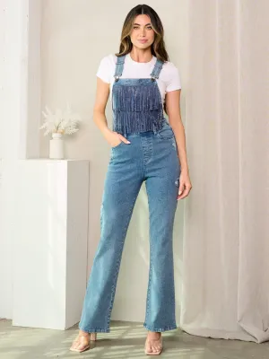 WOMEN'S SLEEVELESS POCKETS FRONT DETAILED DENIM OVERALL
