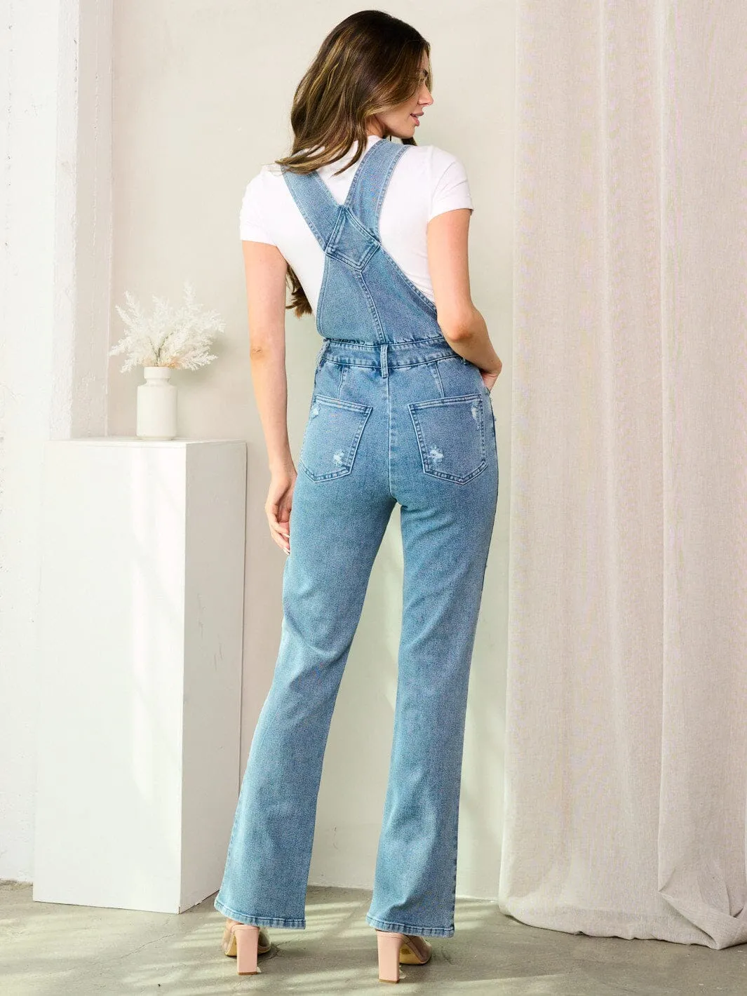 WOMEN'S SLEEVELESS POCKETS FRONT DETAILED DENIM OVERALL