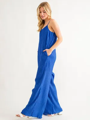 WOMEN'S SLEEVELESS POCKETS PLEATED WIDE LEG JUMSPUIT