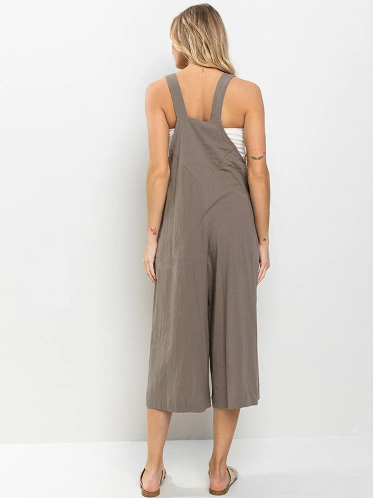 WOMEN'S SLEEVELESS POCKETS WIDE LEG JUMPSUIT
