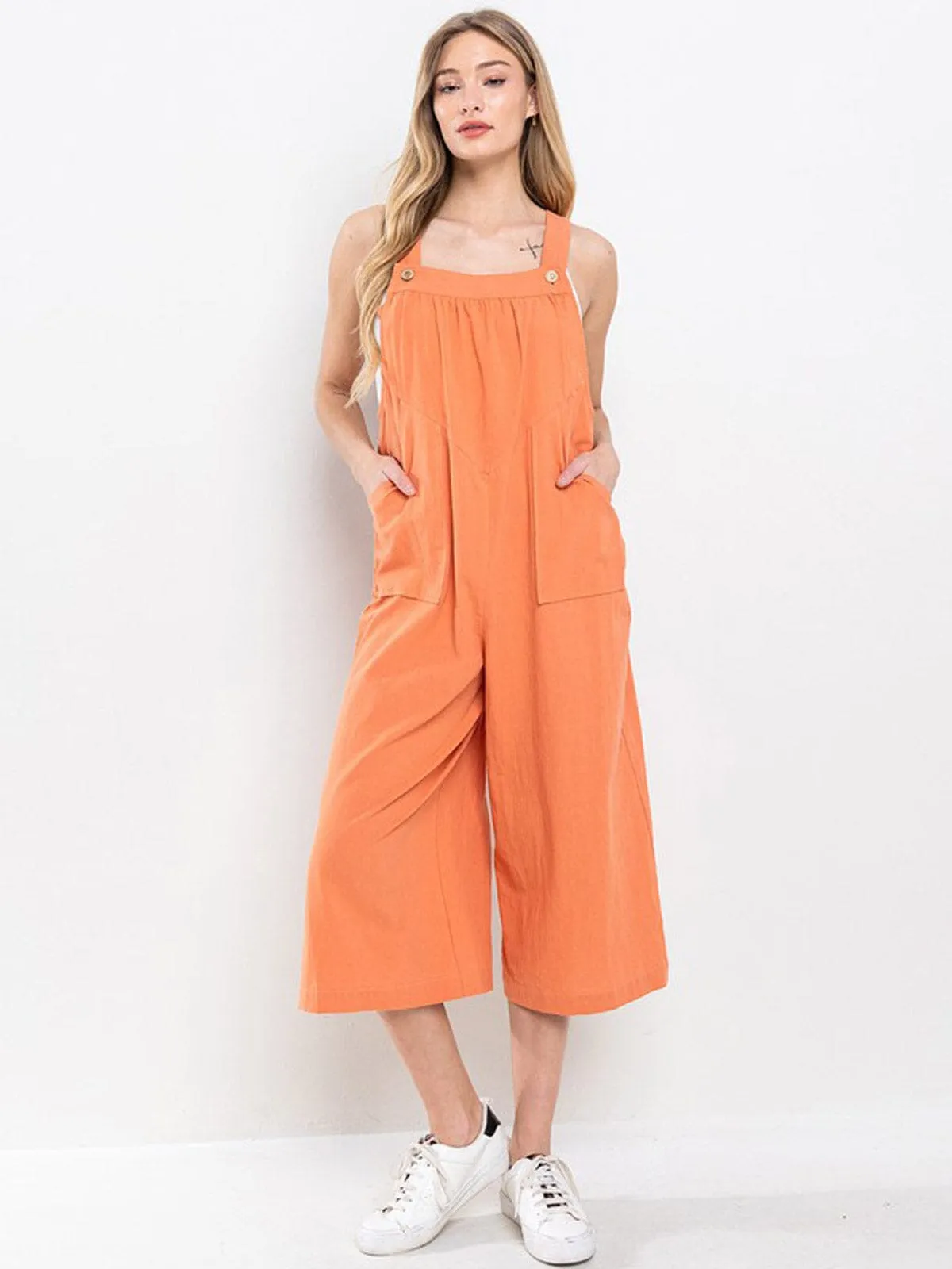 WOMEN'S SLEEVELESS POCKETS WIDE LEG JUMPSUIT