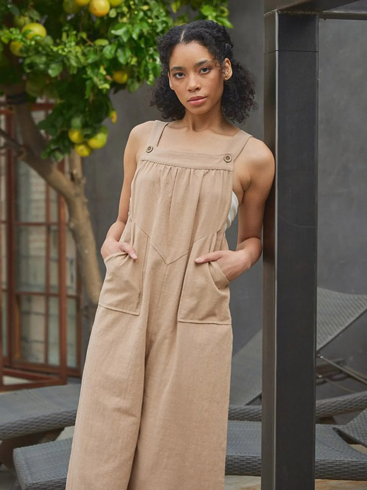 WOMEN'S SLEEVELESS POCKETS WIDE LEG JUMPSUIT