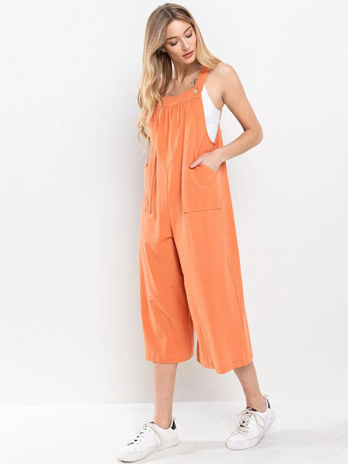 WOMEN'S SLEEVELESS POCKETS WIDE LEG JUMPSUIT
