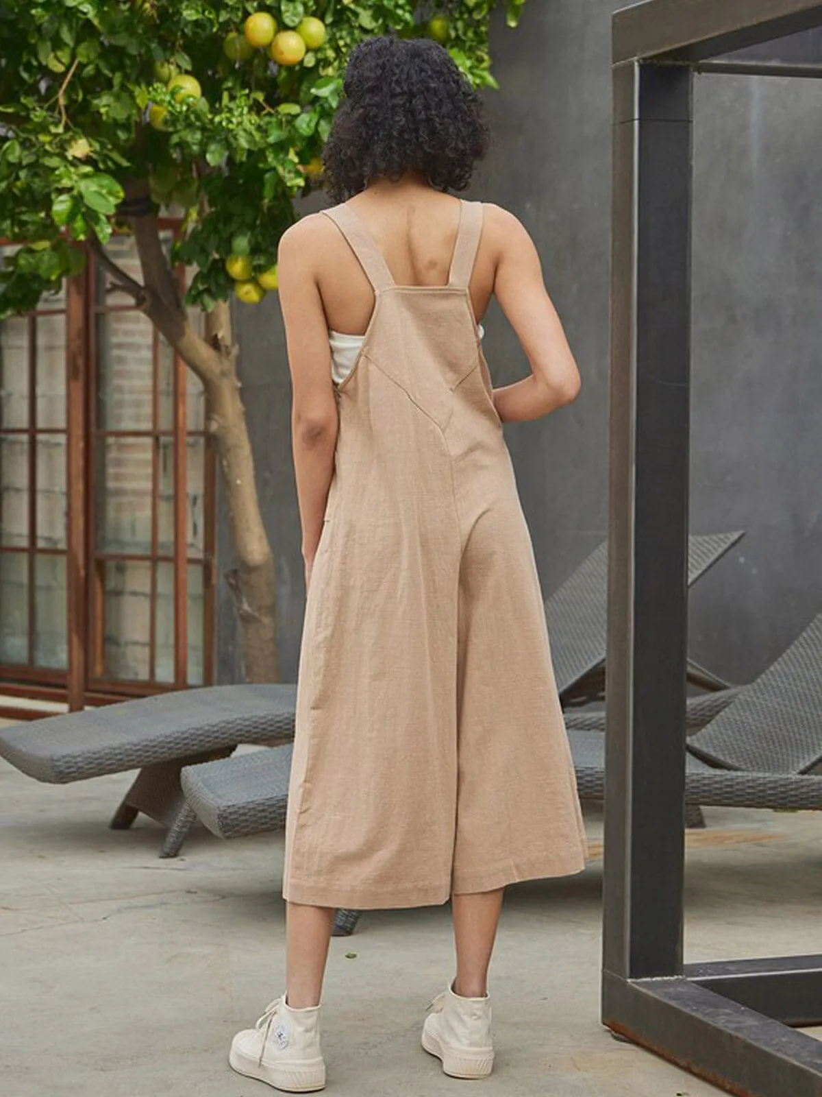 WOMEN'S SLEEVELESS POCKETS WIDE LEG JUMPSUIT