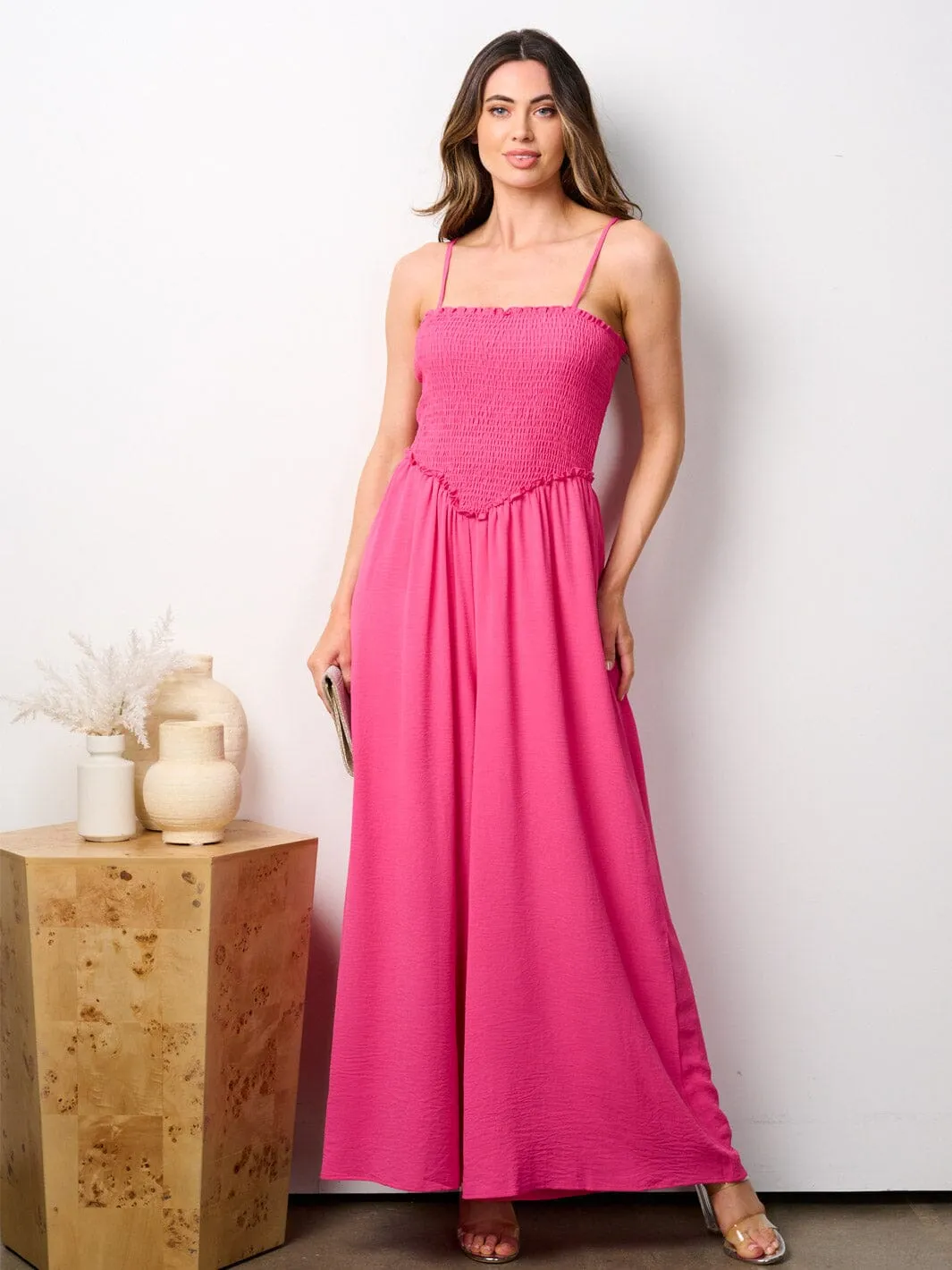 WOMEN'S SLEEVELESS SMOCK WIDE LEG JUMPSUIT