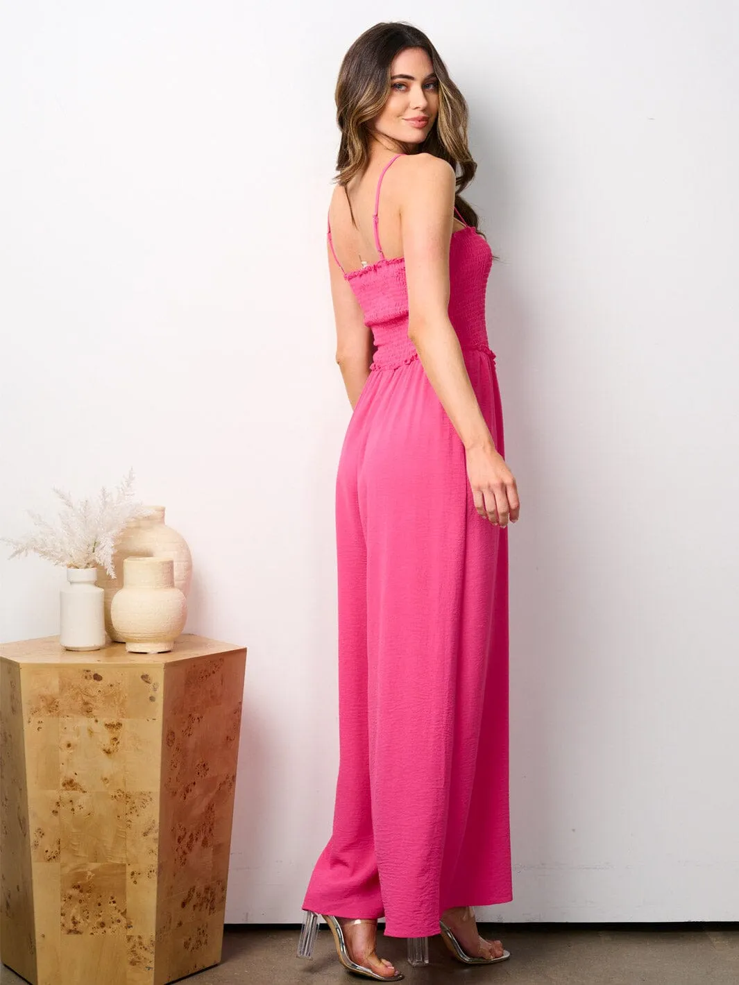 WOMEN'S SLEEVELESS SMOCK WIDE LEG JUMPSUIT