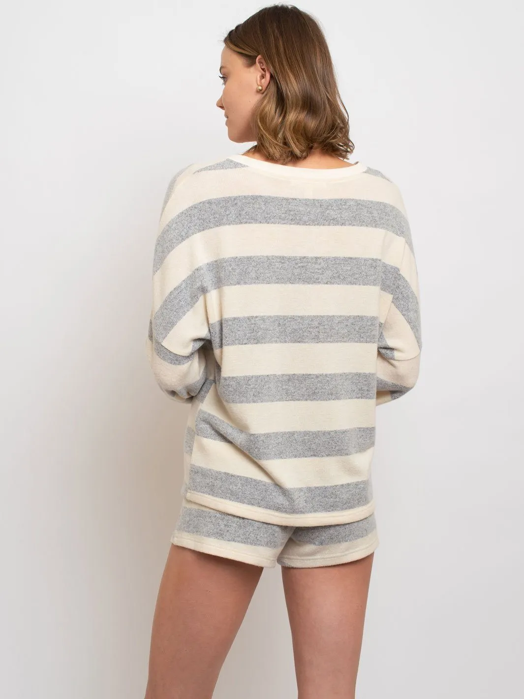 WOMEN'S STRIPED KNIT SHORT LOUNGE SET