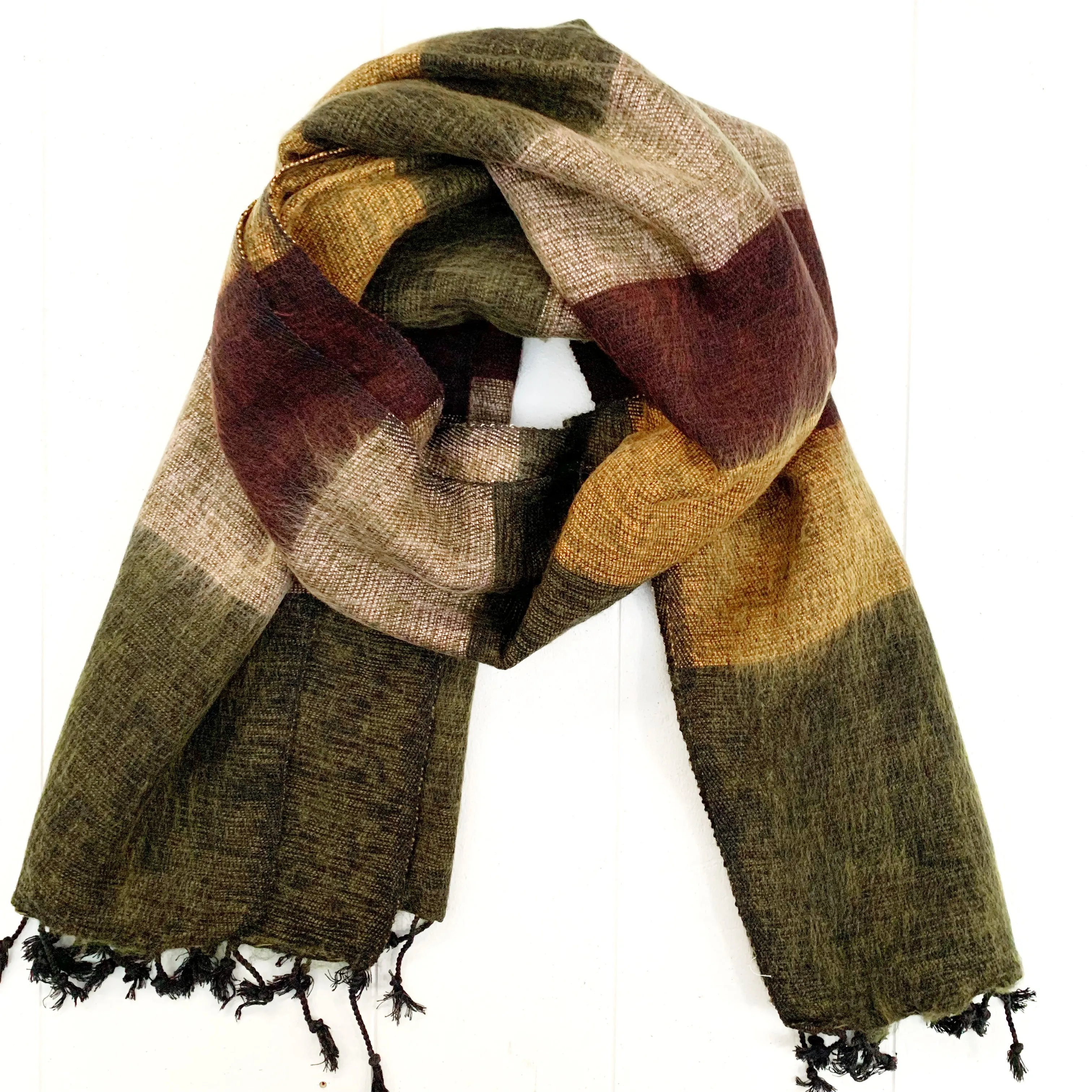 WOOL BLEND “AUTUMN LEAVES” STRIPED SHAWL 80x195CM