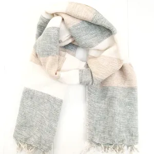 WOOL BLEND “CREAM & WHITE” STRIPED SHAWL 80x195CM