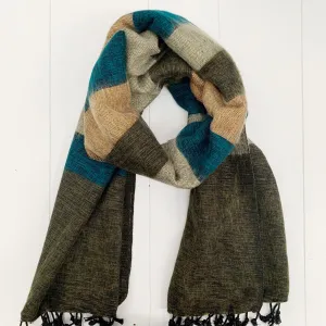 WOOL BLEND “FOREST” STRIPED SHAWL 80x195CM