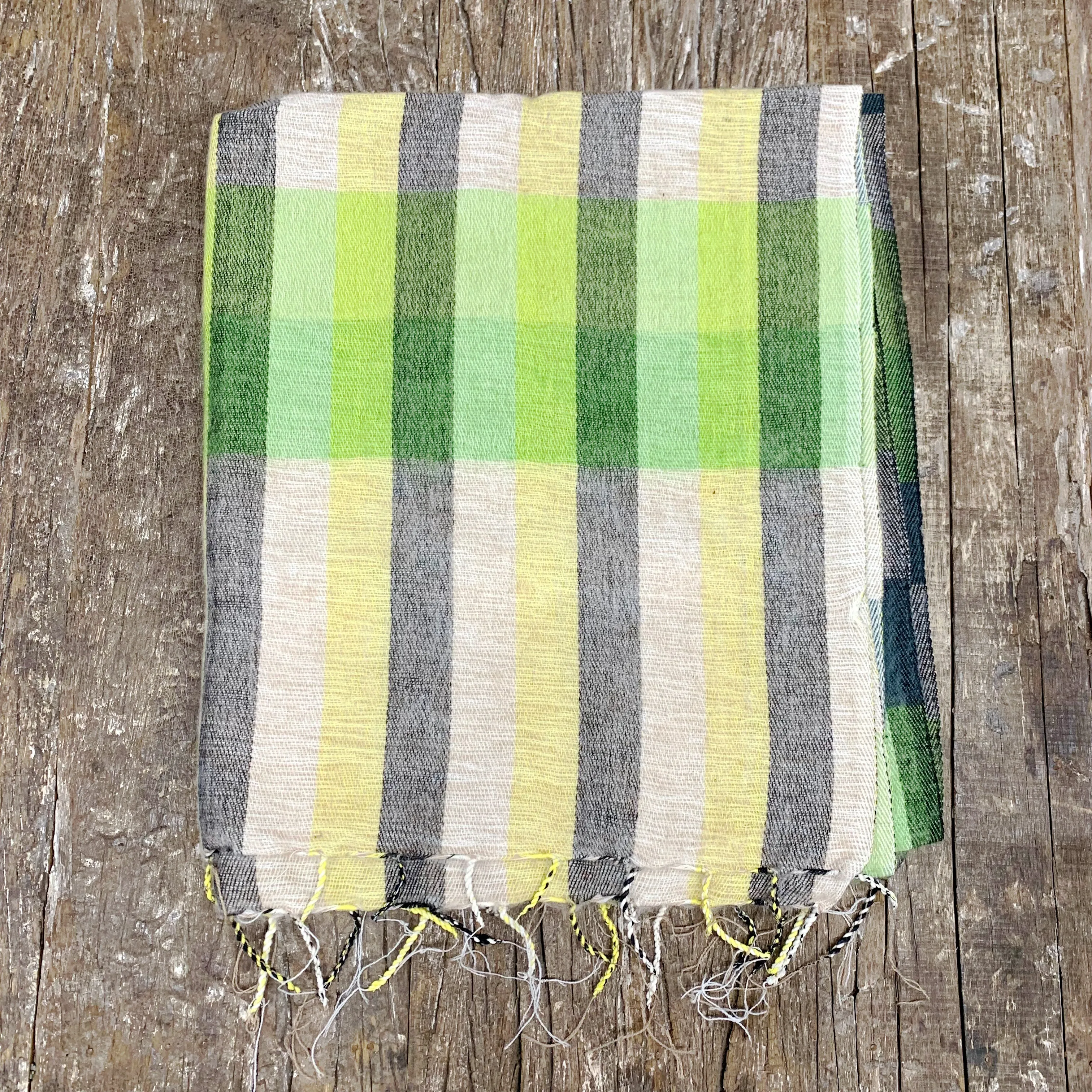 WOOL BLEND “LIME CHECK” SHAWL 80x195CM