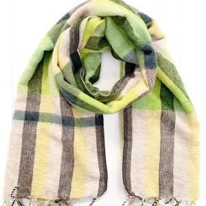 WOOL BLEND “LIME CHECK” SHAWL 80x195CM