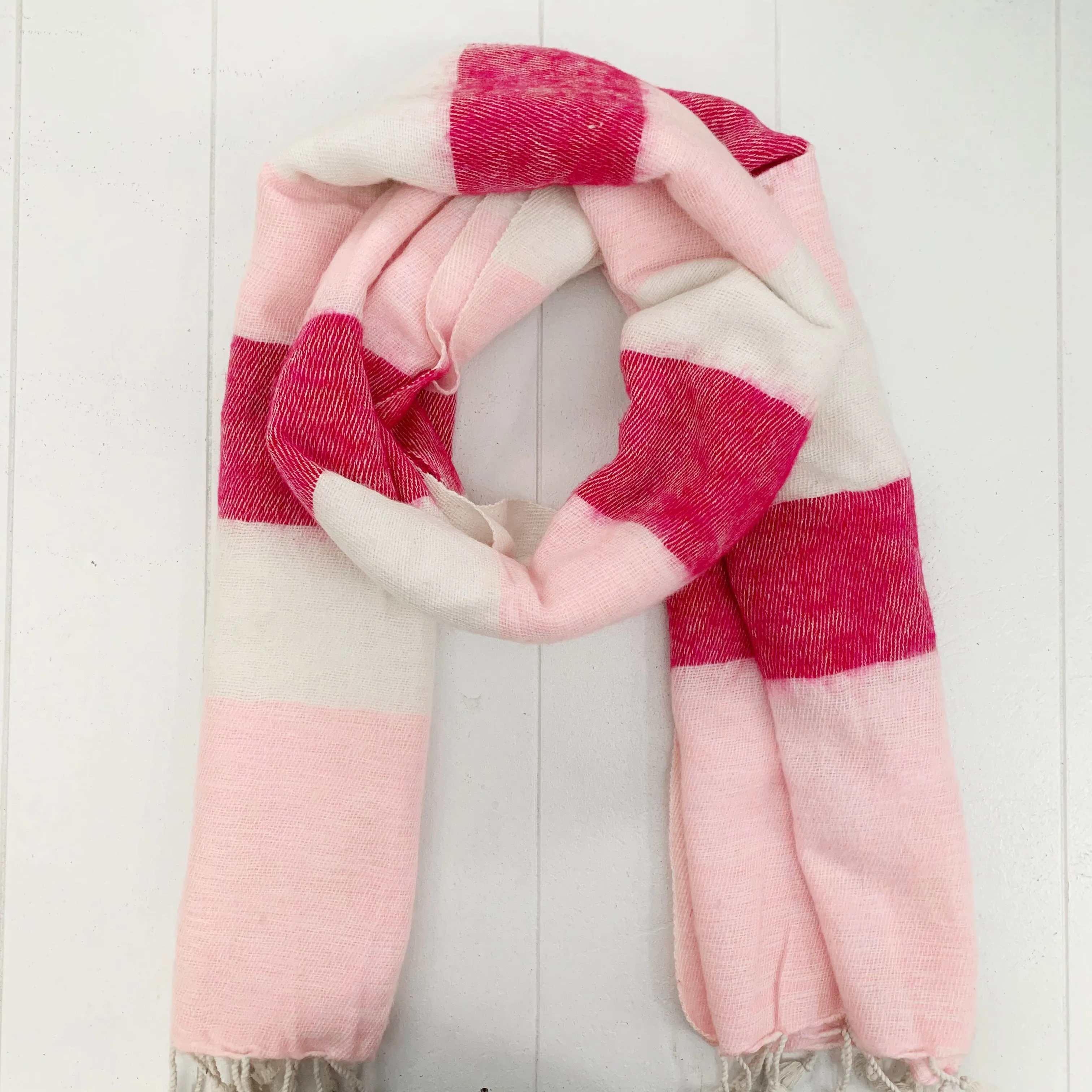 WOOL BLEND “PINK STRIPE” SHAWL 80x195CM