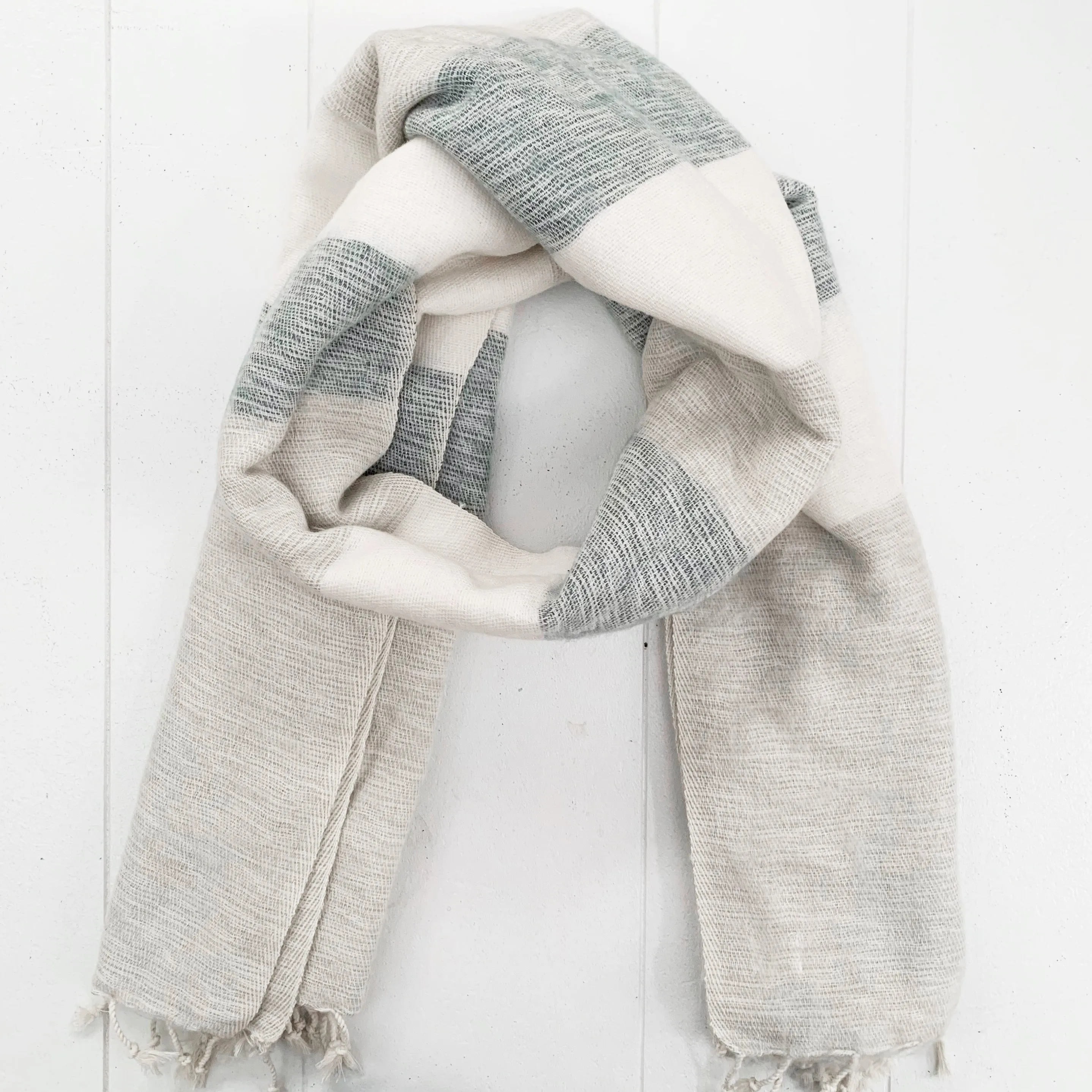 WOOL BLEND “SOFT GREYS” STRIPED SHAWL 80x195CM