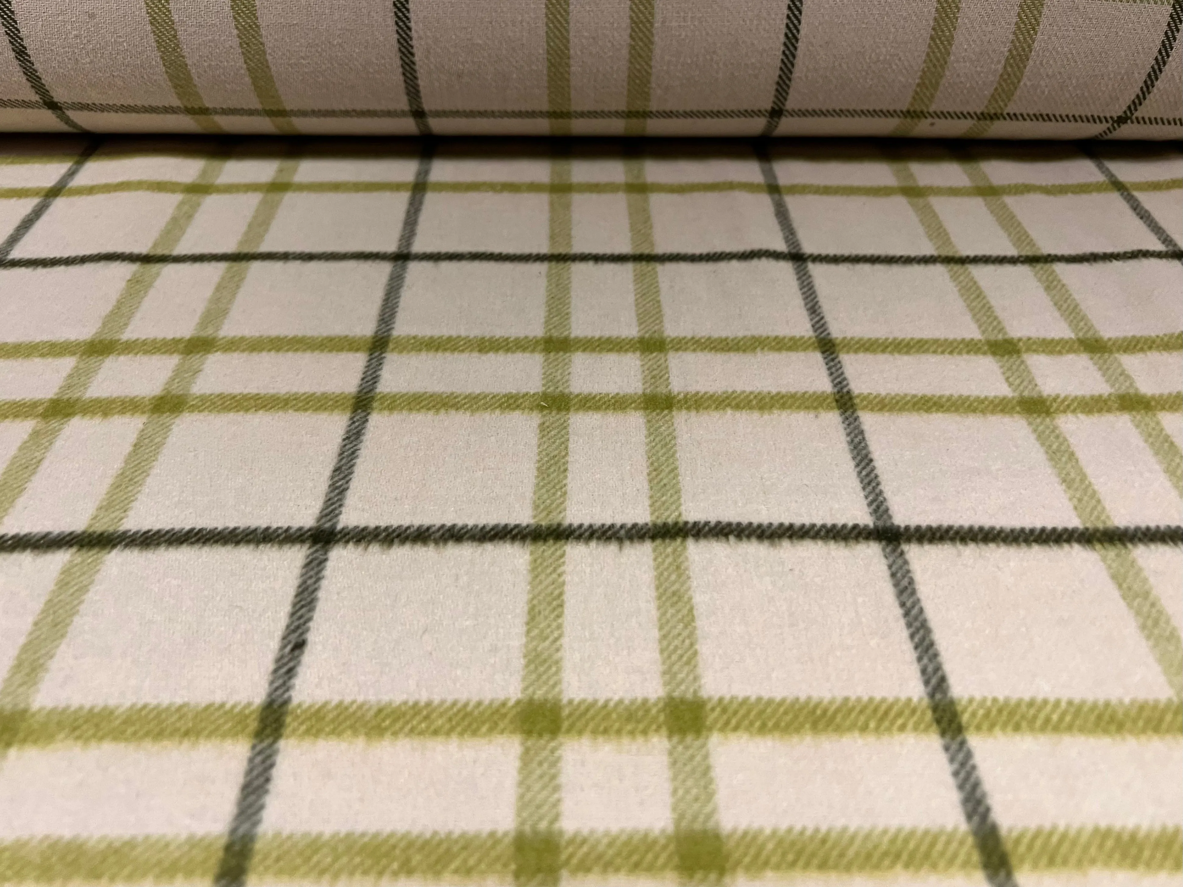 Wool flannel mouflon brushed woven fabric, per metre - check plaid - grey & orange