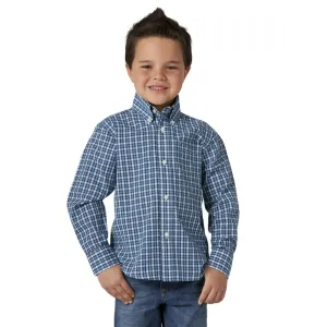 Wrangler Boy's Riata Long Sleeve Plaid Button Up Shirt - Blue