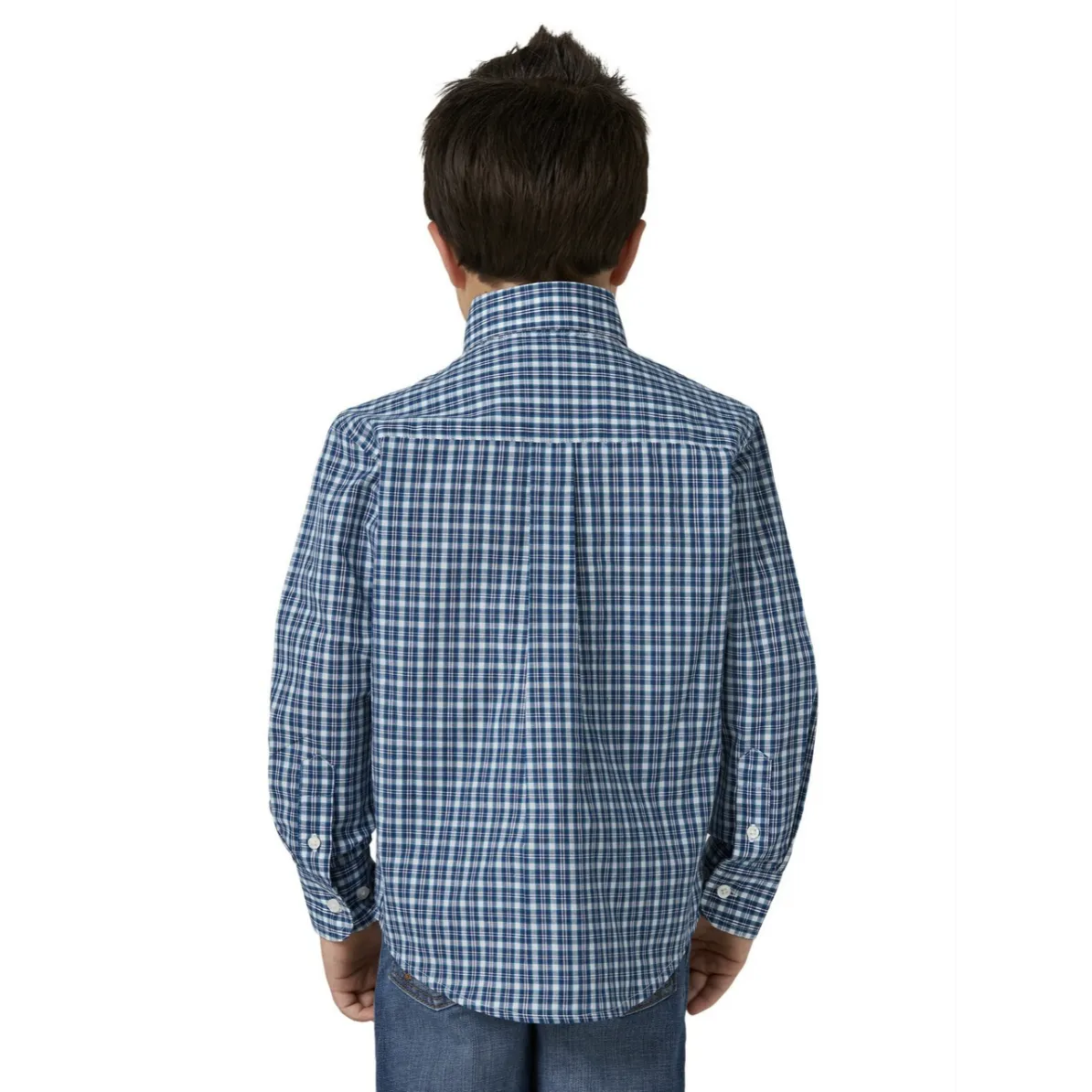 Wrangler Boy's Riata Long Sleeve Plaid Button Up Shirt - Blue