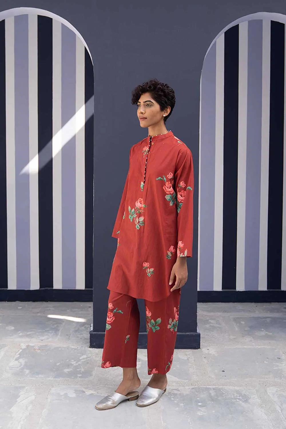 YAM   I   Valencia GULKAND RED KURTA SET 2  (KURTA & PANTS) COTTON RED YAMBILLIE06