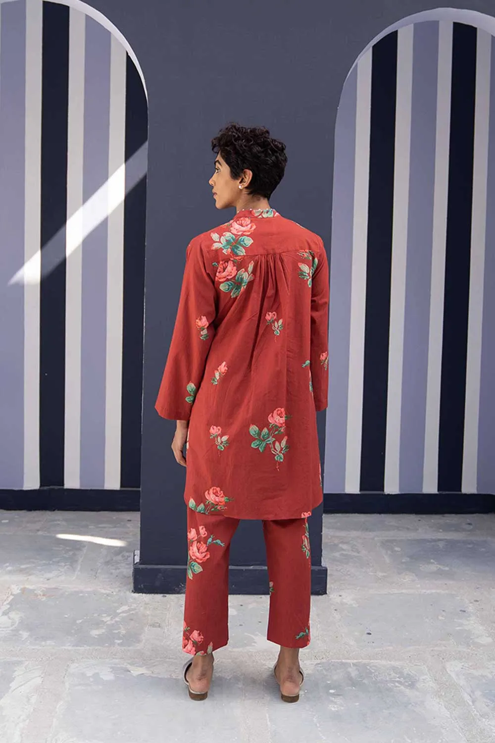 YAM   I   Valencia GULKAND RED KURTA SET 2  (KURTA & PANTS) COTTON RED YAMBILLIE06