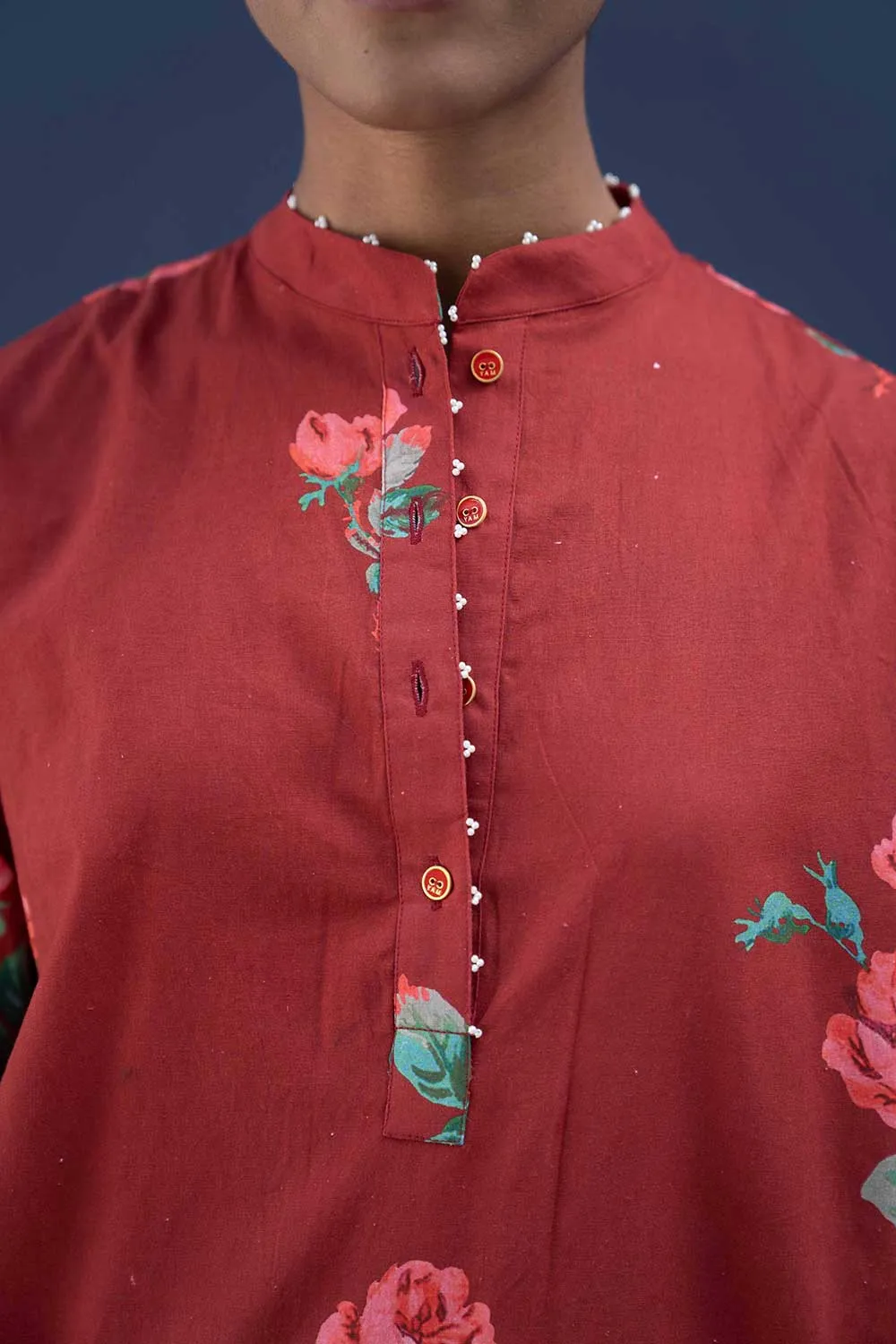 YAM   I   Valencia GULKAND RED KURTA SET 2  (KURTA & PANTS) COTTON RED YAMBILLIE06