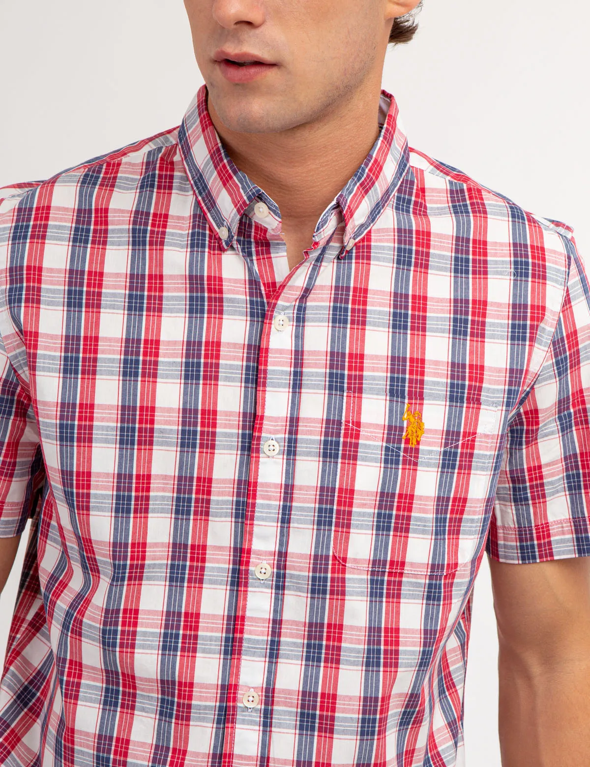 YARN DYE PEACHED POPLIN PLAID SHORT SLEEVE SHIRT
