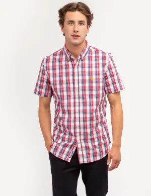 YARN DYE PEACHED POPLIN PLAID SHORT SLEEVE SHIRT